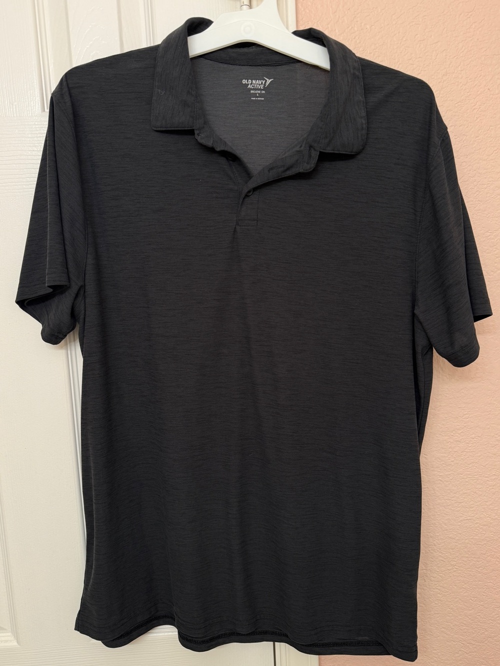 Old Navy Active Mens L Dark Charcoal Heather Breathe On Short Sleeve Polo Shirt